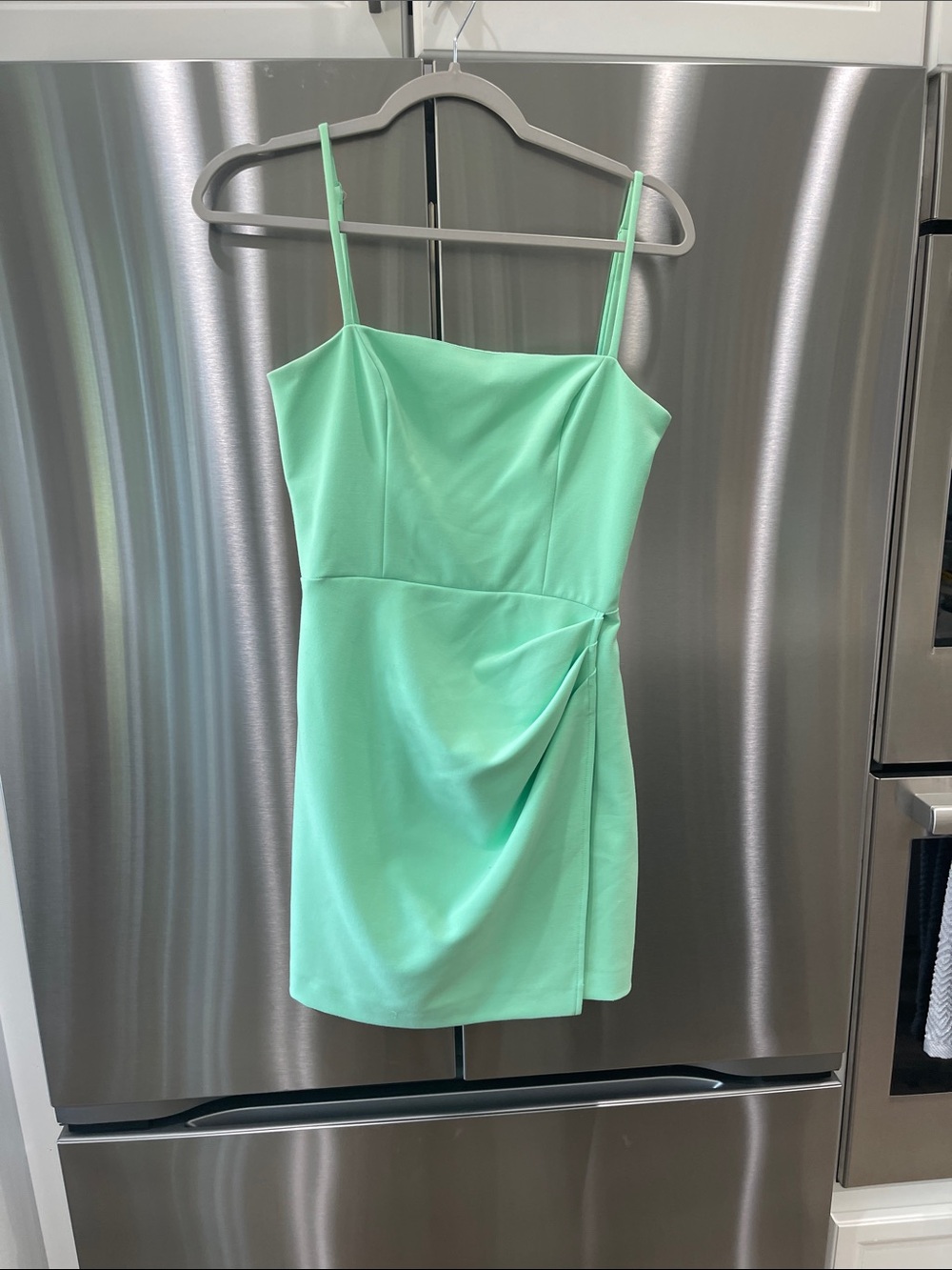 French Connection Mint Green Spaghetti-Strap Mini Dress with Side Twist